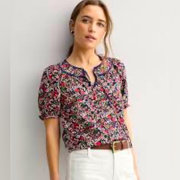 Draper James Tops - NWT Women's Draper James Elbow Sleeve Tie Neck Puff Sleeve Top Medium